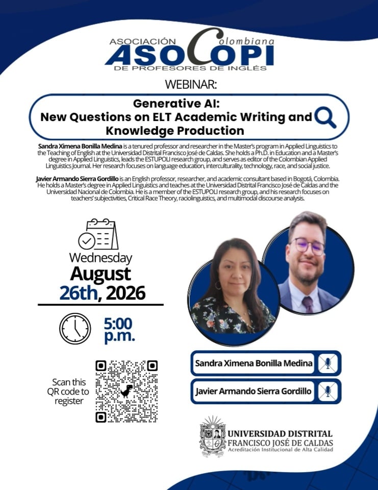 Poster of the webinar Generative AI: New Questions on ELT Academic Writing and Knowledge Production, August 26, 2026